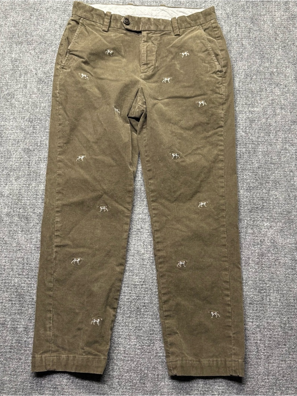 Brooks Brothers Corduroy Pants Mens 32x27 Brown Slim Embroidered Dogs Print